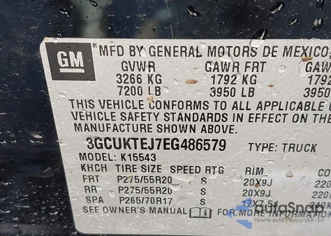 2014 Chevrolet Silverado 1500 High Country z USA, uszkodzony, nr VIN 3GCUKTEJ7EG486579